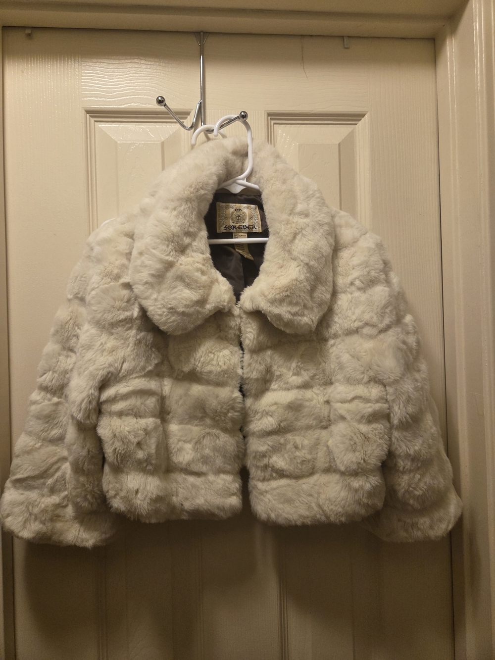 Girls Cream Faux Fur Cropped Jacket